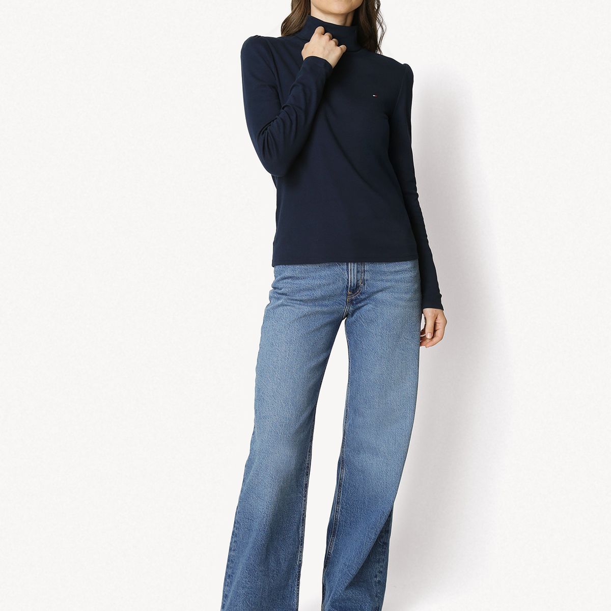 TOMMY HILFIGER - Polera De Cuello Alto Essential Azul Tommy Hilfiger