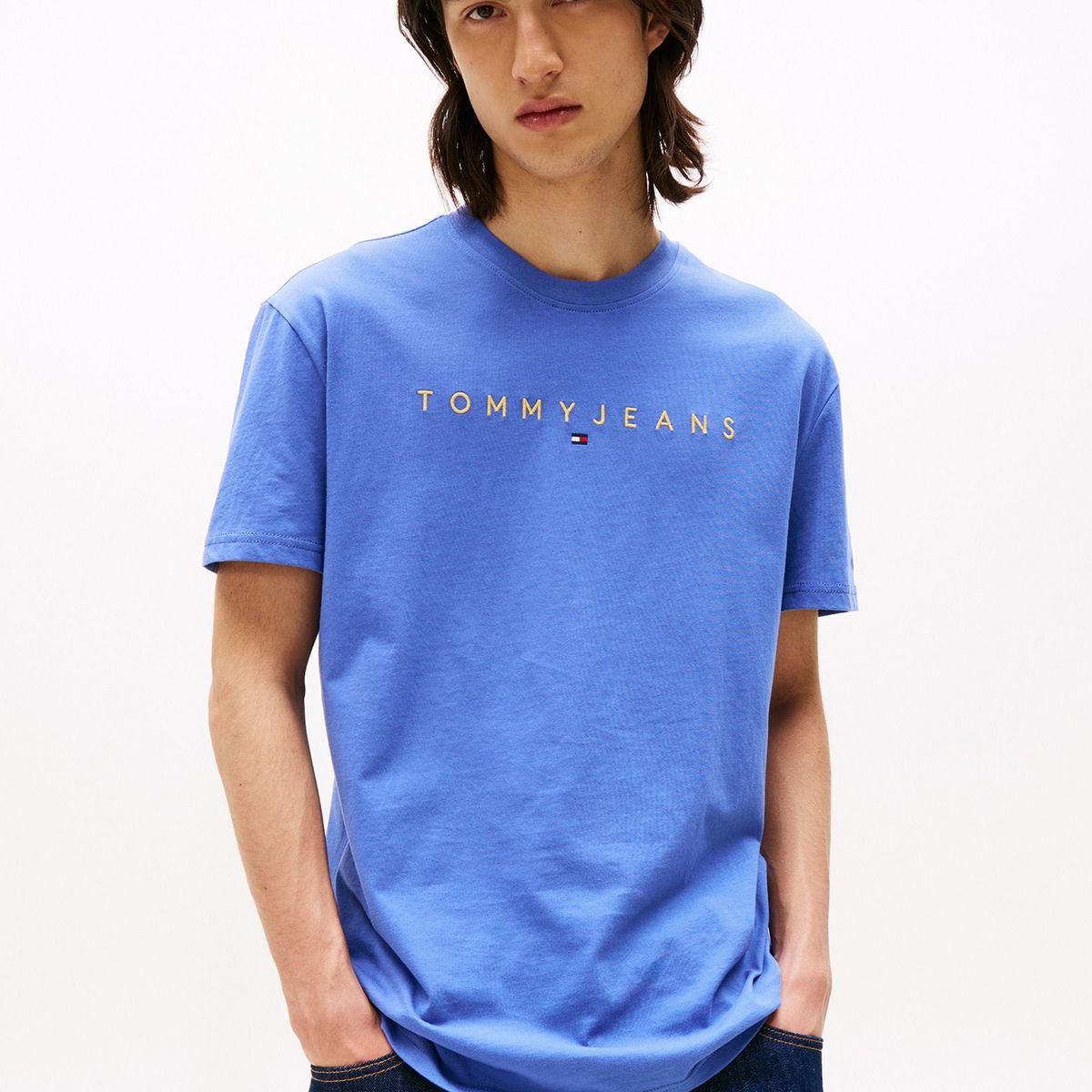 TOMMY HILFIGER - Polera Con Logo Lineal Azul Tommy Jeans