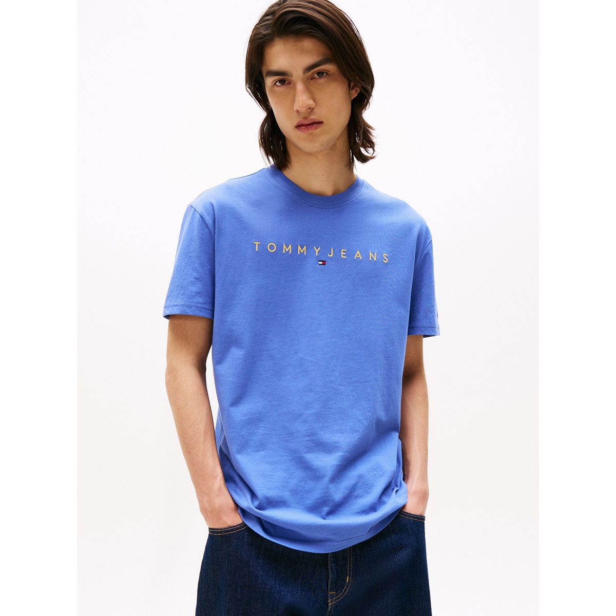 TOMMY HILFIGER - Polera Con Logo Lineal Azul Tommy Jeans