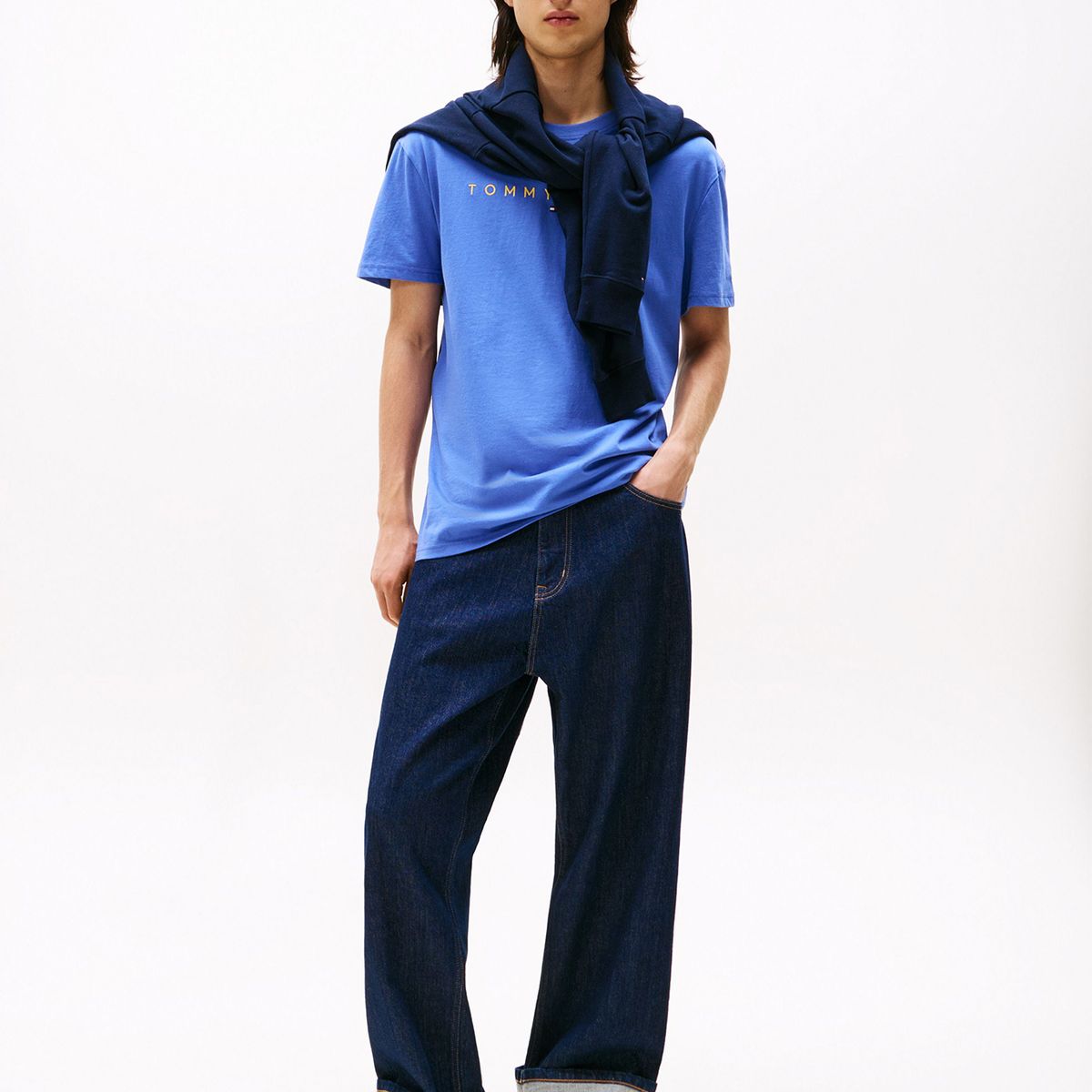 TOMMY HILFIGER - Polera Con Logo Lineal Azul Tommy Jeans