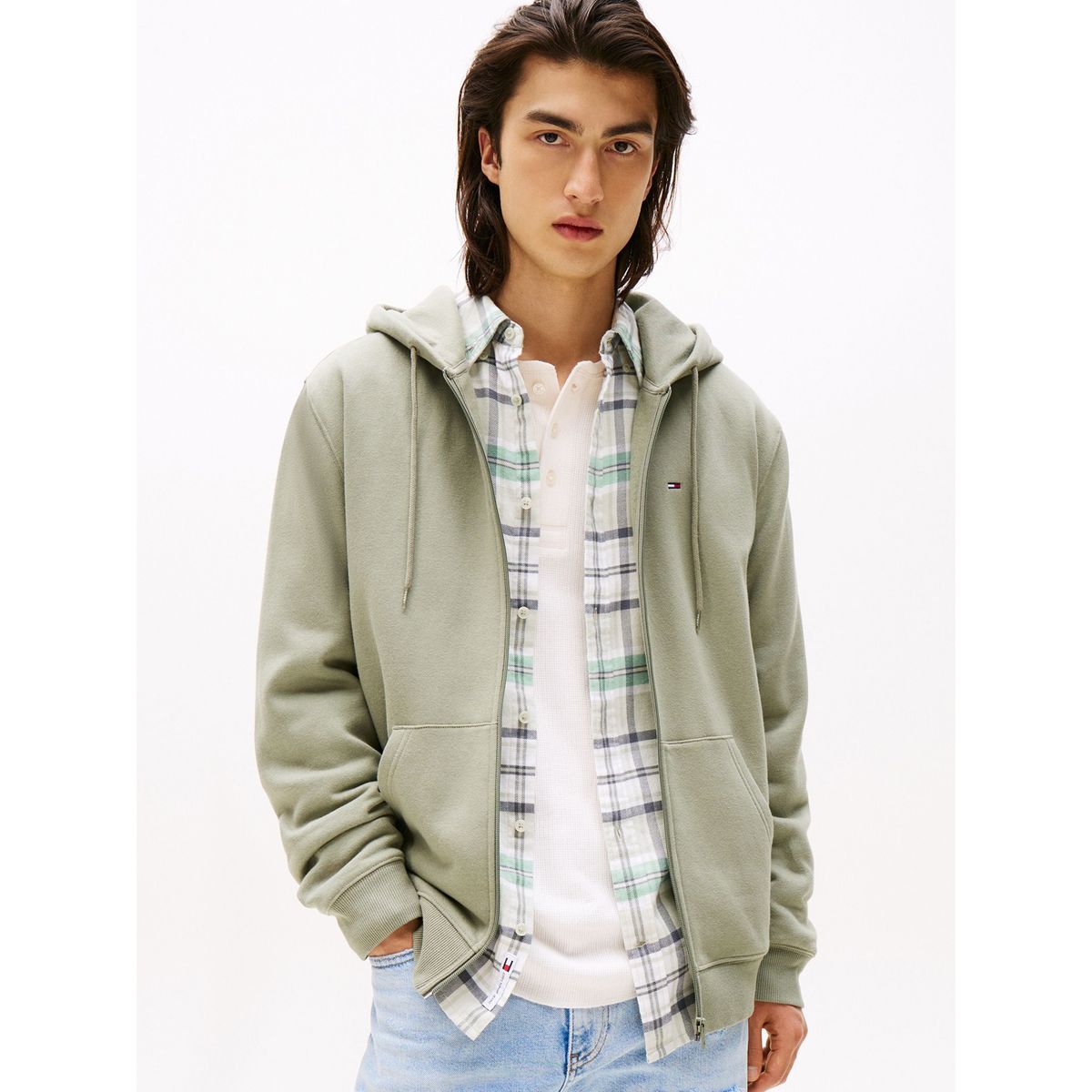 TOMMY HILFIGER - Polerón Hoodie Con Cierre De Cremallera Verde Tommy Jeans