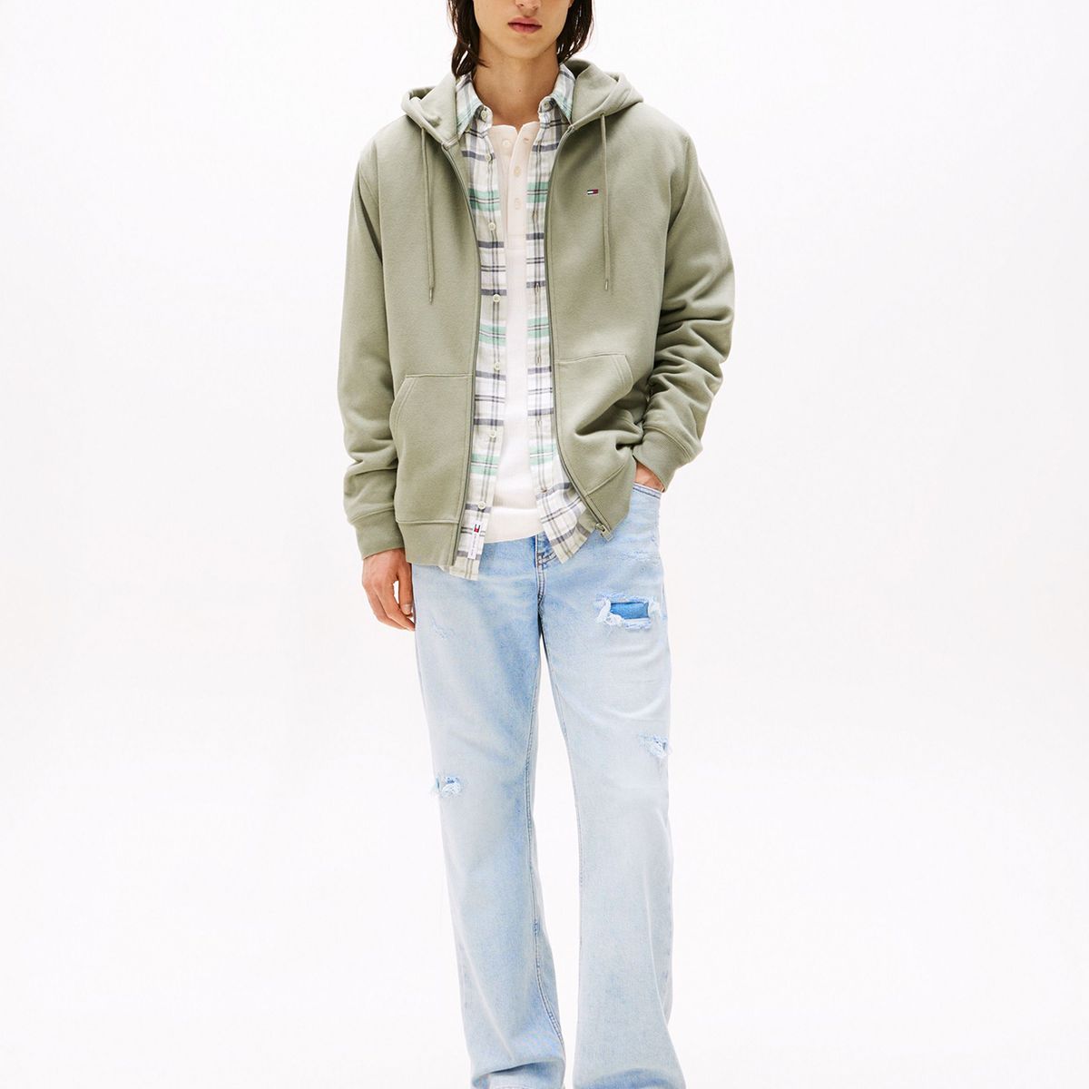 TOMMY HILFIGER - Polerón Hoodie Con Cierre De Cremallera Verde Tommy Jeans