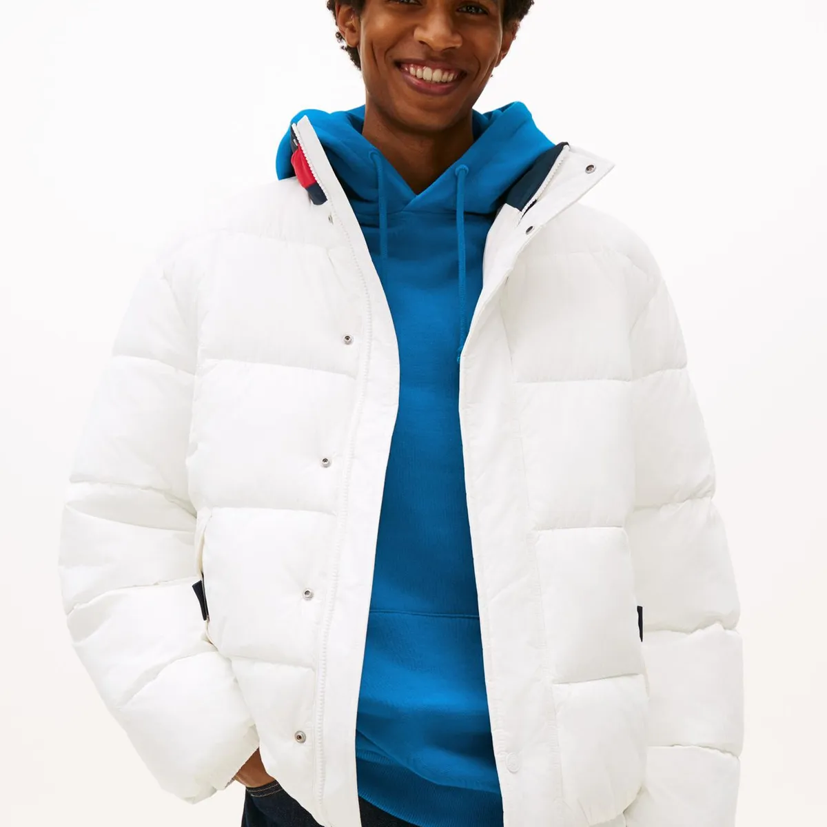 TOMMY HILFIGER - Parka Acolchada Color Block Blanco Tommy Jeans