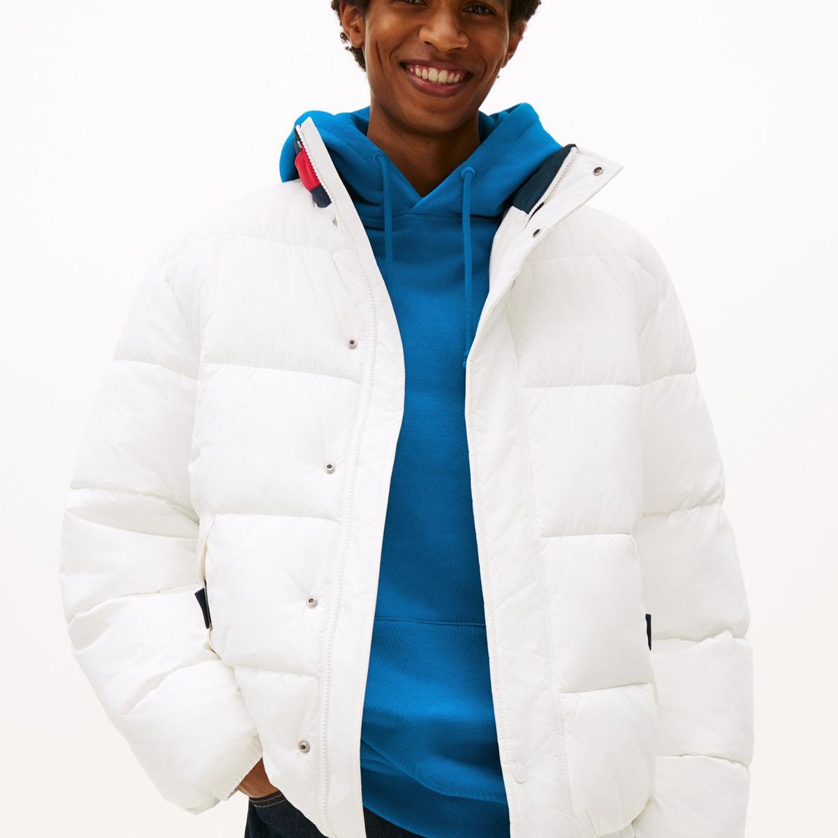 TOMMY HILFIGER - Parka Acolchada Color Block Blanco Tommy Jeans