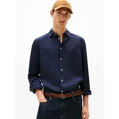 TOMMY HILFIGER - Camisa Solid Regular Fit Con Logo Azul