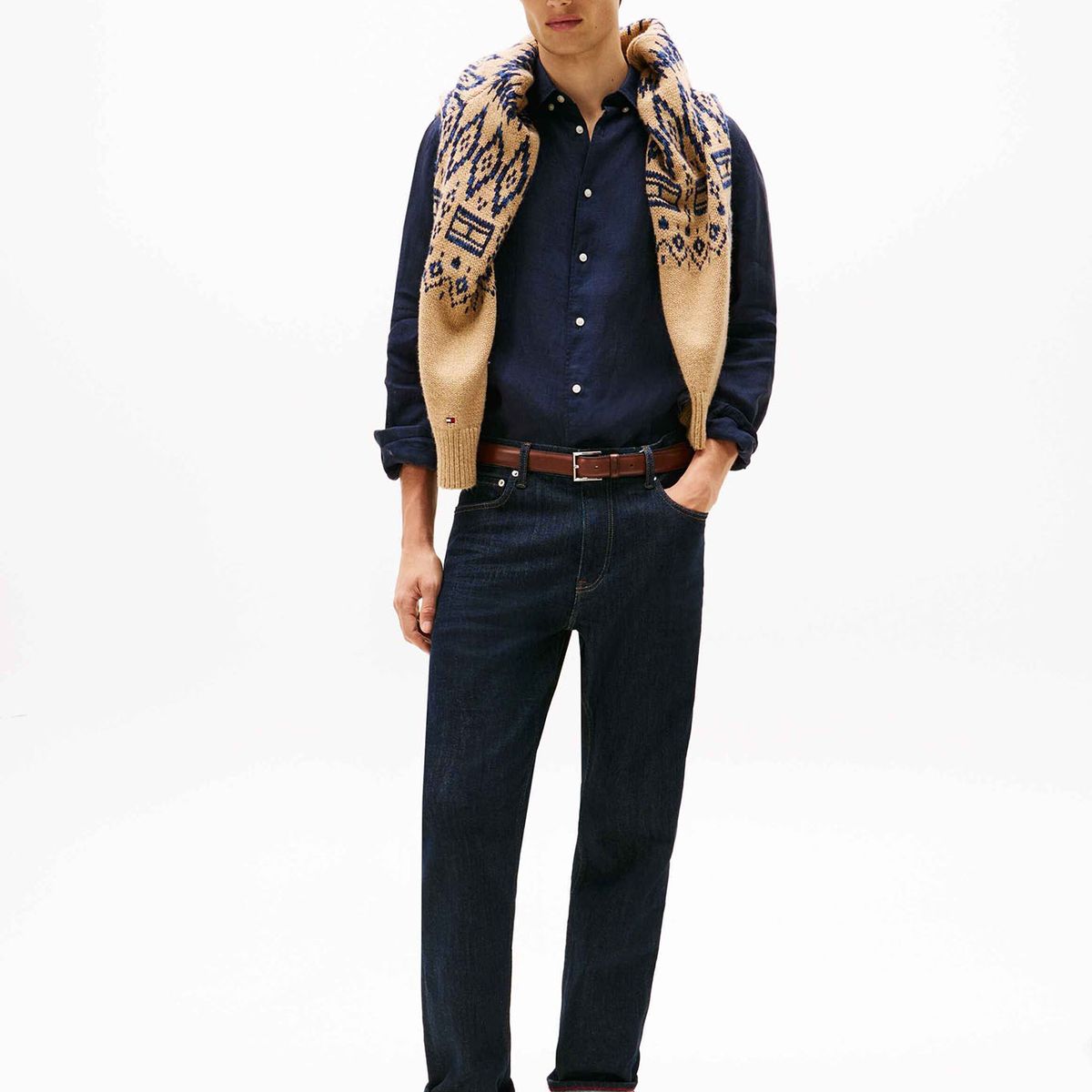 TOMMY HILFIGER - Camisa Solid Regular Fit Con Logo Azul Tommy Hilfiger
