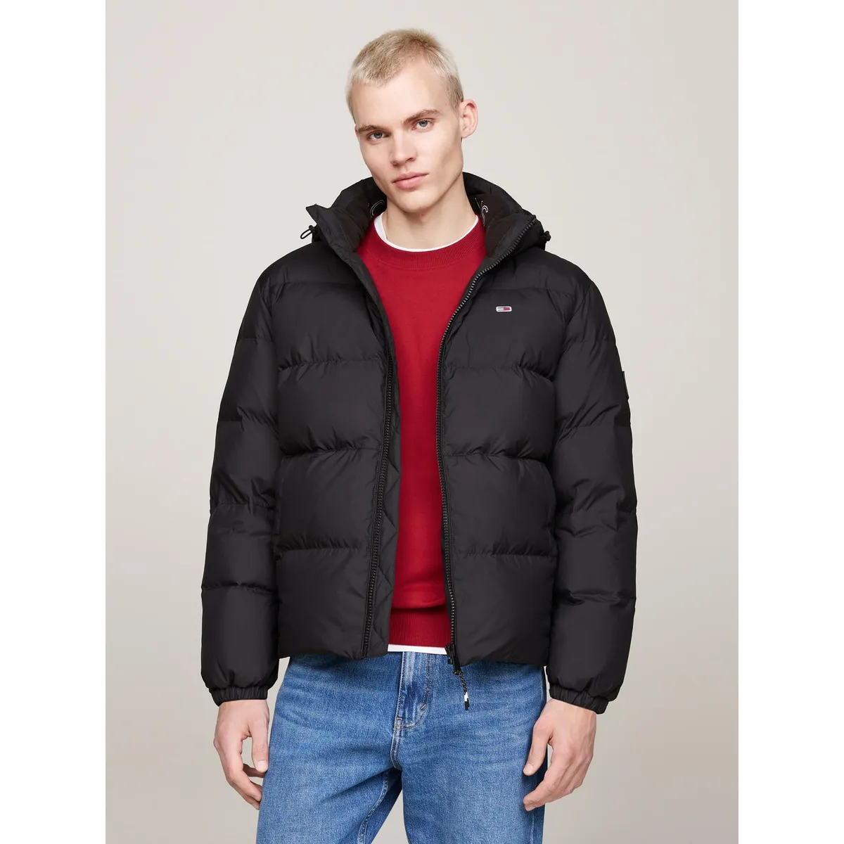 TOMMY HILFIGER - Parka Essential Acolchada Con Gorro Negro Tommy Jeans