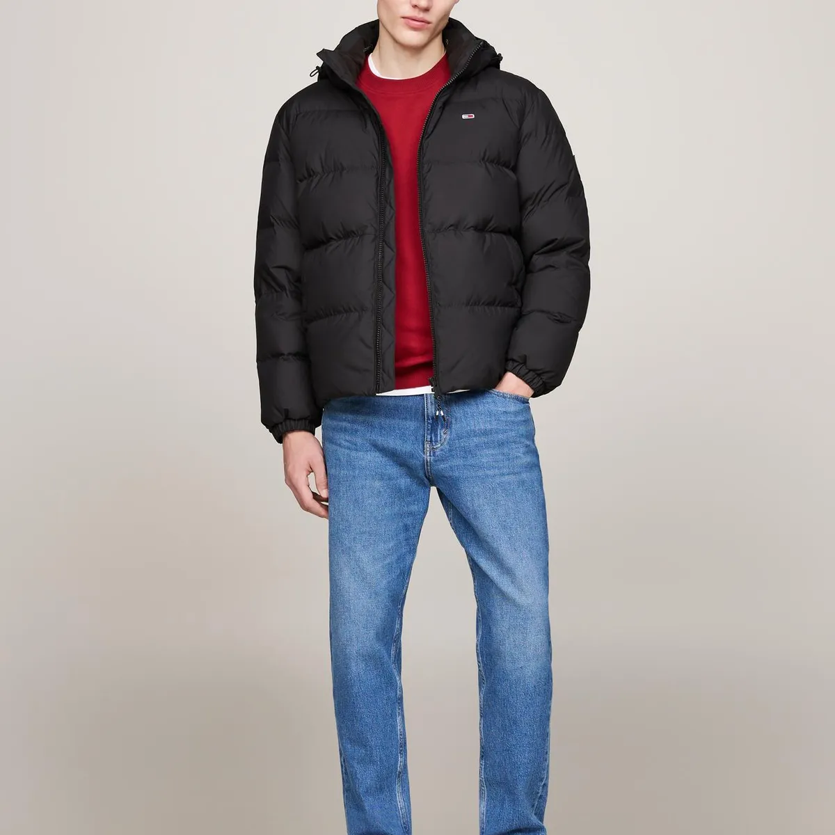 TOMMY HILFIGER - Parka Essential Acolchada Con Gorro Negro Tommy Jeans