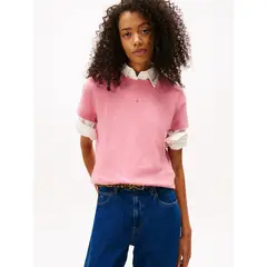 TOMMY HILFIGER - Polera Regular Fit Logo Lineal Rosado Tommy Jeans