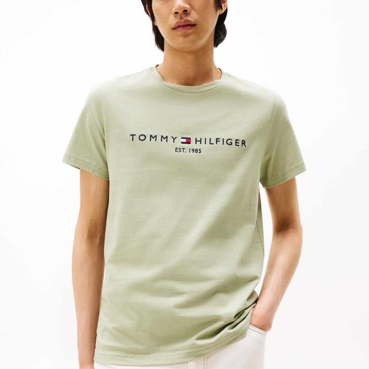 TOMMY HILFIGER - Polera Organic Cotton Con Logo Slim Fit Verde Tommy Hilfiger