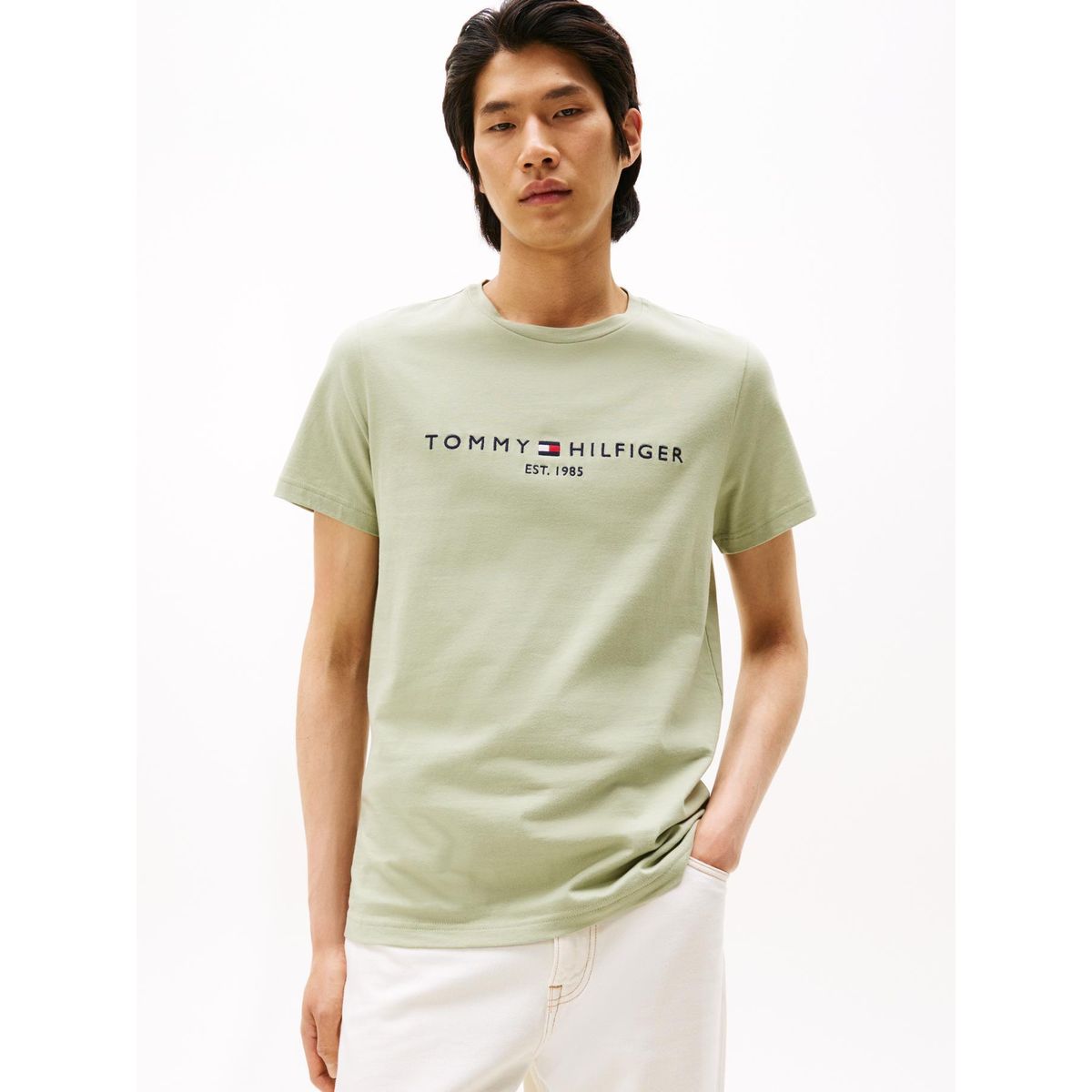 TOMMY HILFIGER - Polera Organic Cotton Con Logo Slim Fit Verde Tommy Hilfiger