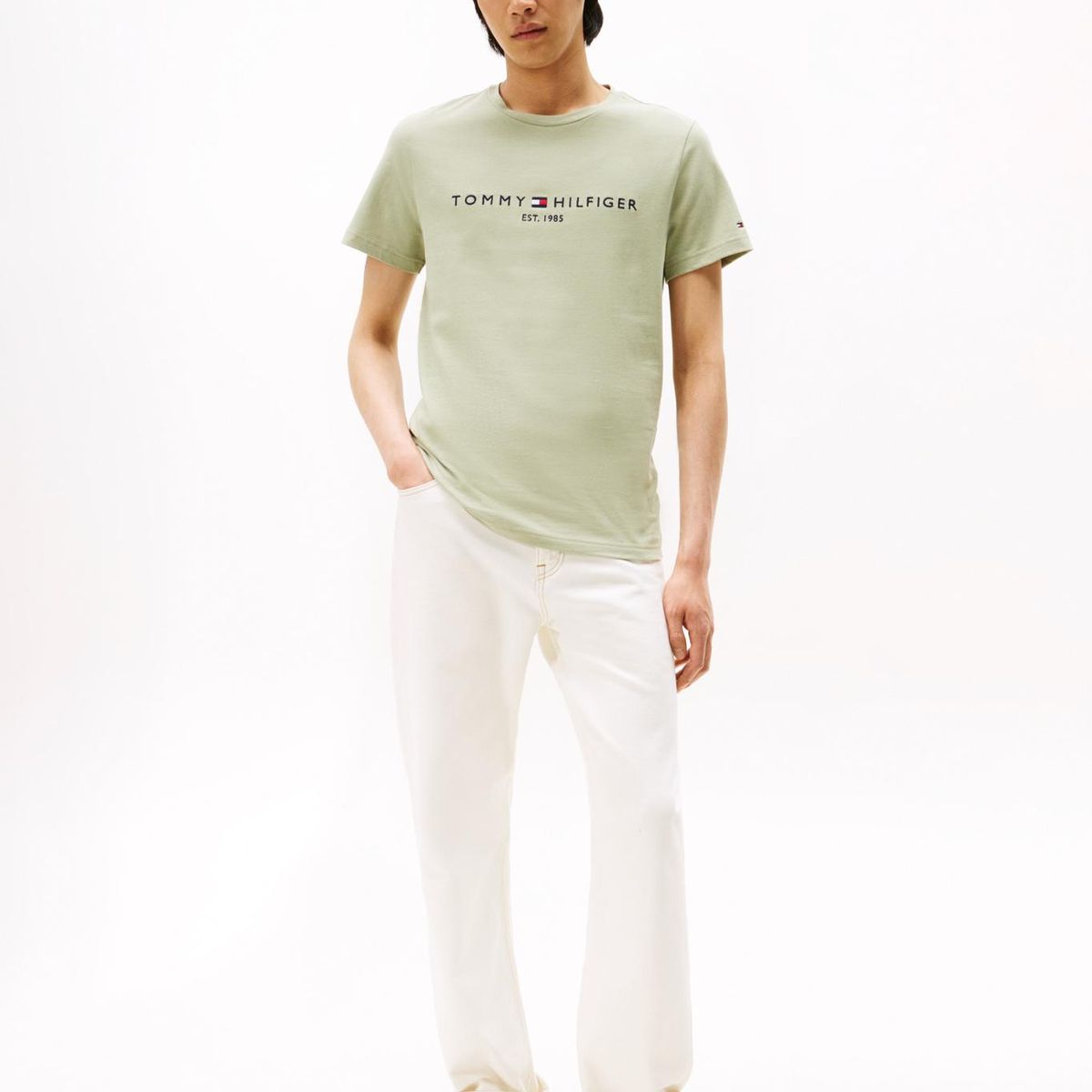 TOMMY HILFIGER - Polera Organic Cotton Con Logo Slim Fit Verde Tommy Hilfiger