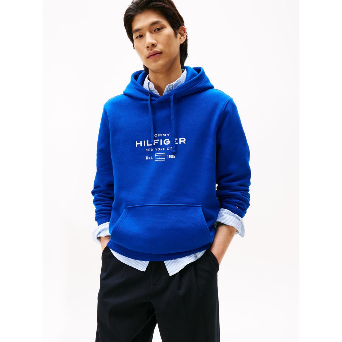 TOMMY HILFIGER - Polerón Hoodie Oval Logo Gráfico Azul Tommy Hilfiger