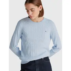 TOMMY HILFIGER - Sweater De Tejido Cable Celeste
