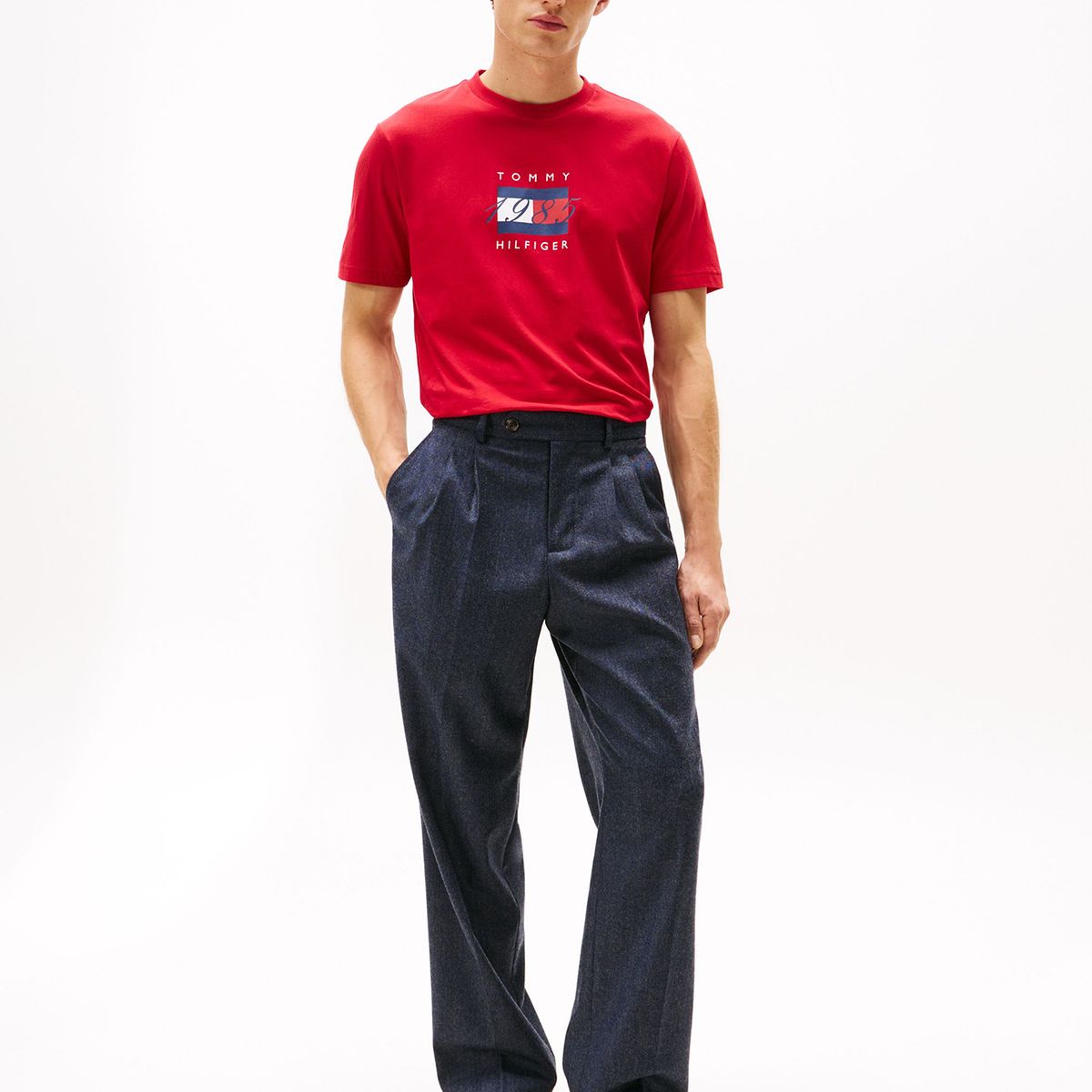 TOMMY HILFIGER - Polera Con Logo Flag Gráfico Rojo Tommy Hilfiger