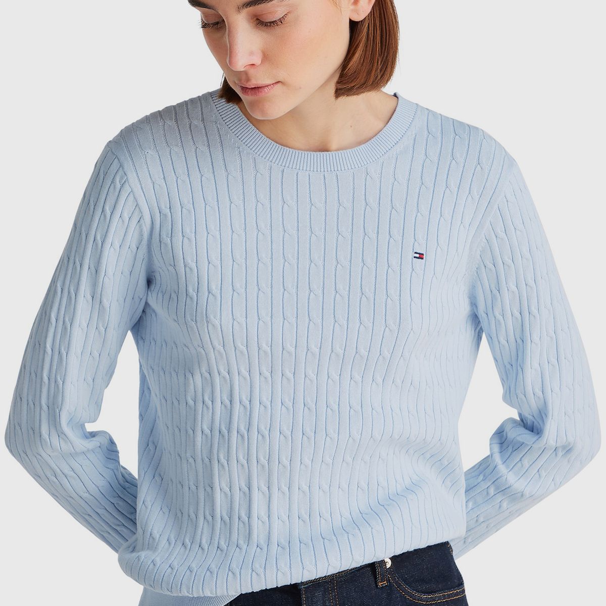TOMMY HILFIGER - Sweater De Tejido Cable Celeste Tommy Hilfiger