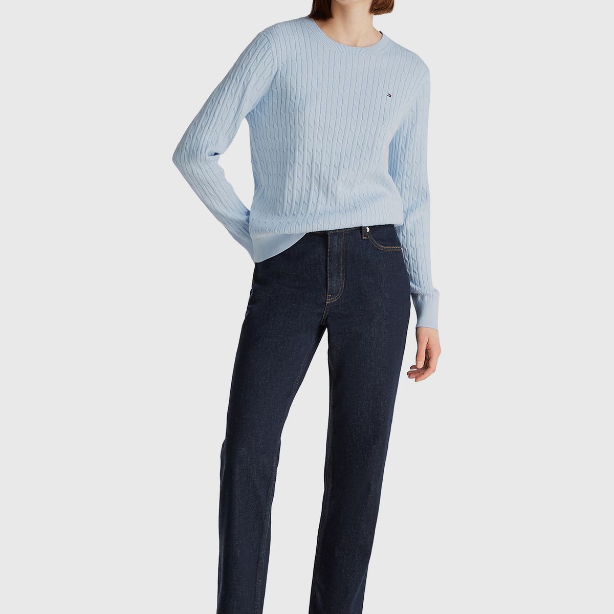 TOMMY HILFIGER - Sweater De Tejido Cable Celeste Tommy Hilfiger