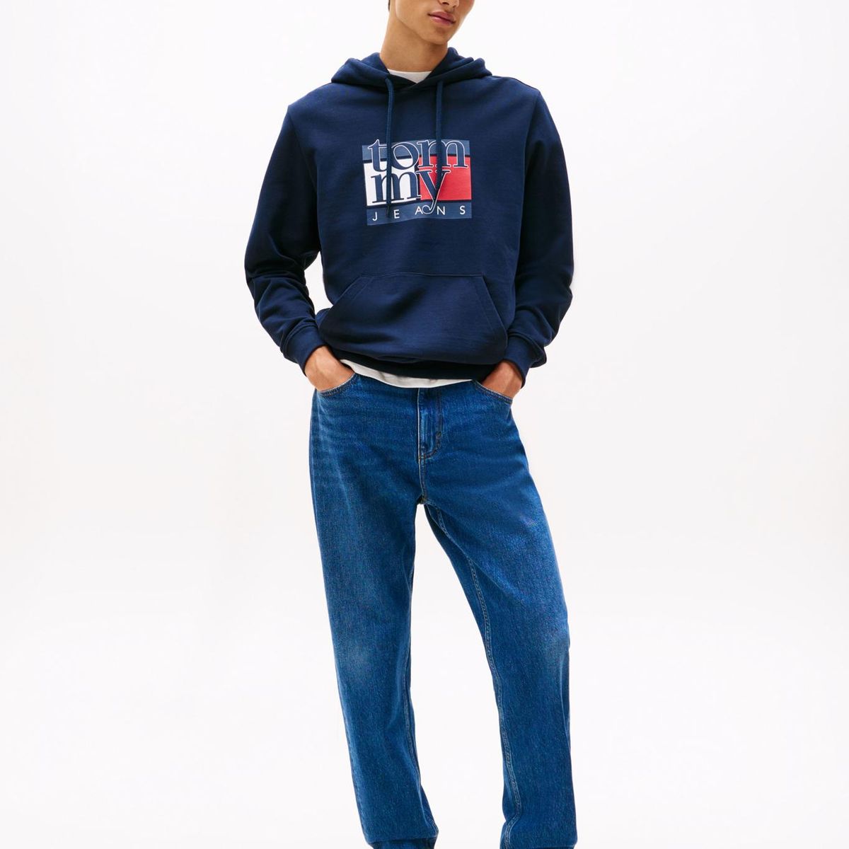 TOMMY HILFIGER - Polerón Hoodie Con Logo Azul Tommy Jeans