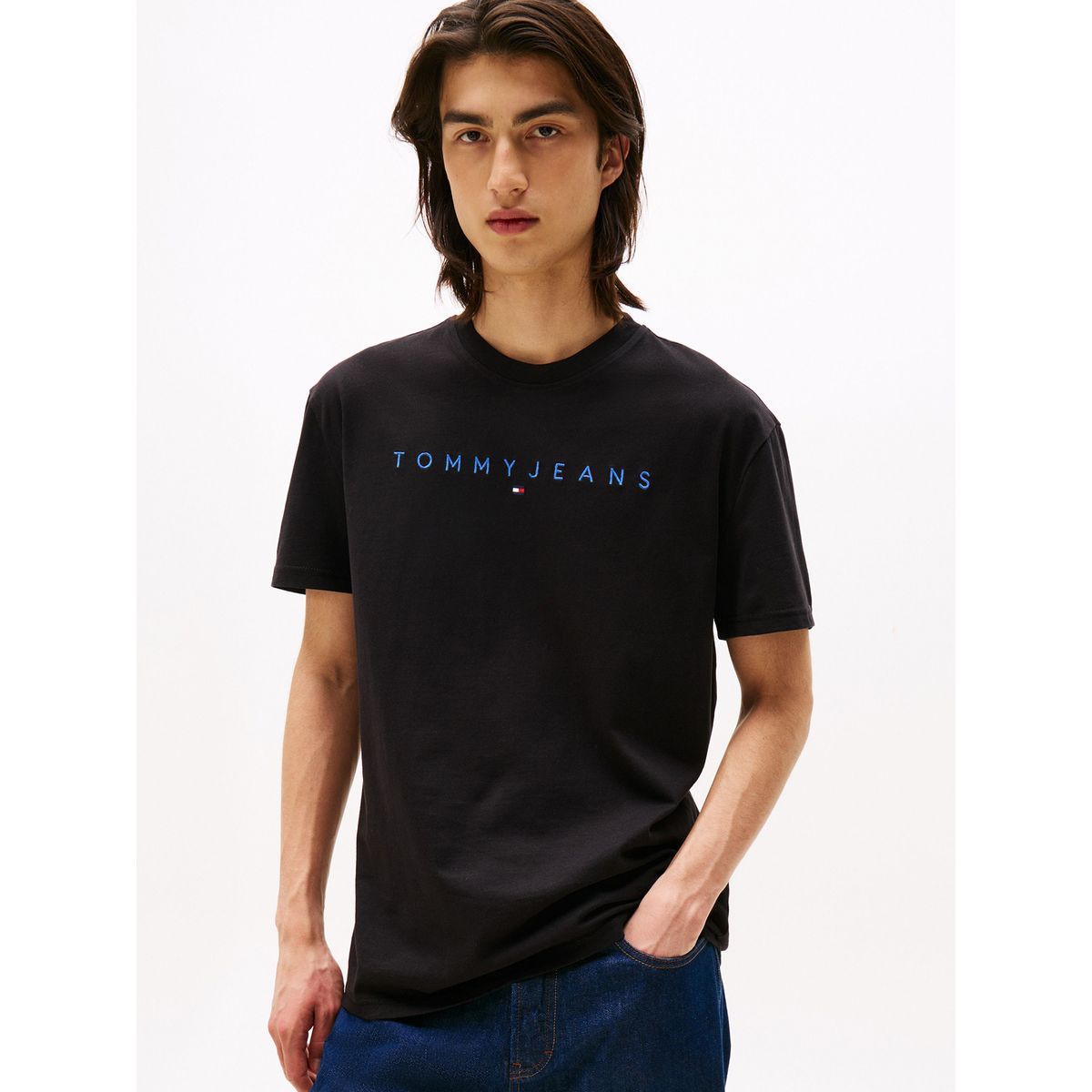 TOMMY HILFIGER - Polera Con Logo Lineal Negro Tommy Jeans