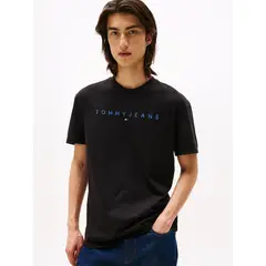TOMMY HILFIGER - Polera Con Logo Lineal Negro Tommy Jeans