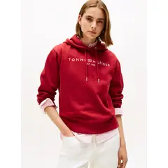 TOMMY HILFIGER - Polerón Hoodie Con Logo Bordado Rojo