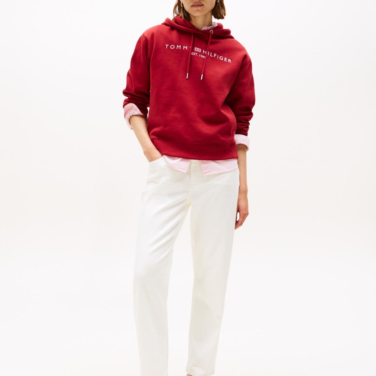 TOMMY HILFIGER - Polerón Hoodie Con Logo Bordado Rojo Tommy Hilfiger