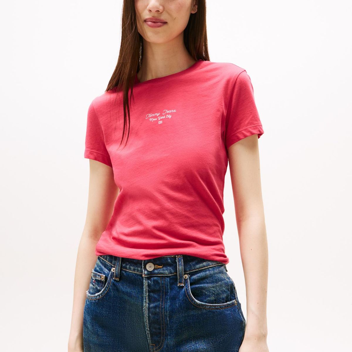 TOMMY HILFIGER - Polera Slim Fit Logo Essential Rosado Tommy Jeans