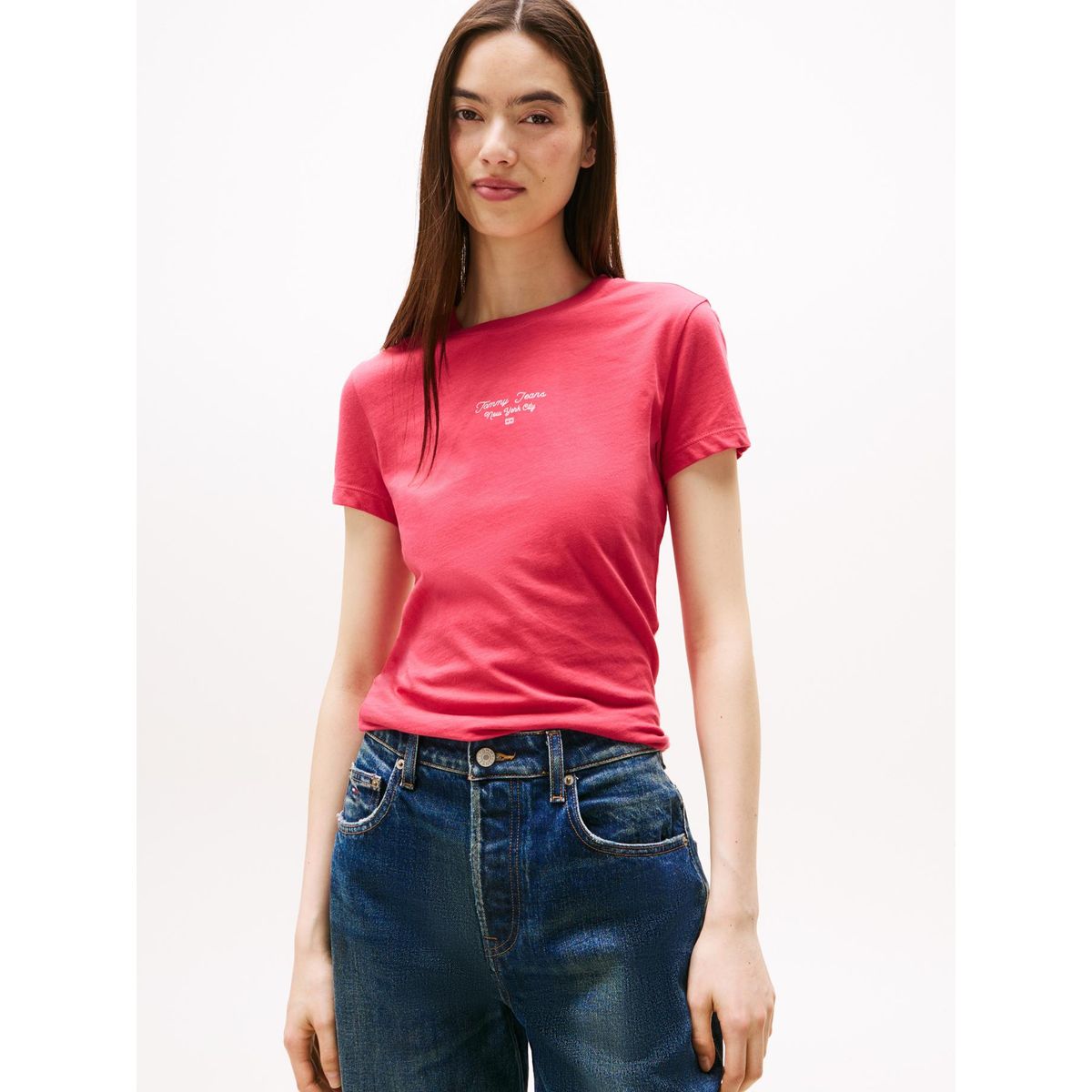 TOMMY HILFIGER - Polera Slim Fit Logo Essential Rosado Tommy Jeans