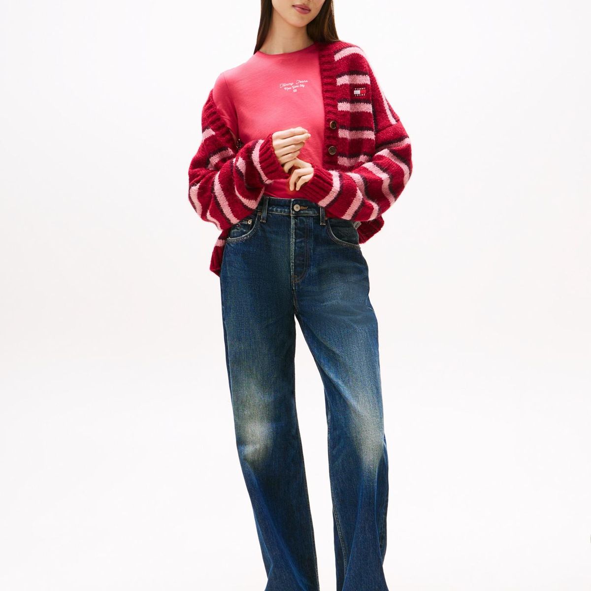 TOMMY HILFIGER - Polera Slim Fit Logo Essential Rosado Tommy Jeans