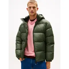 TOMMY HILFIGER - Parka Essential Acolchada Con Gorro Verde Tommy Jeans