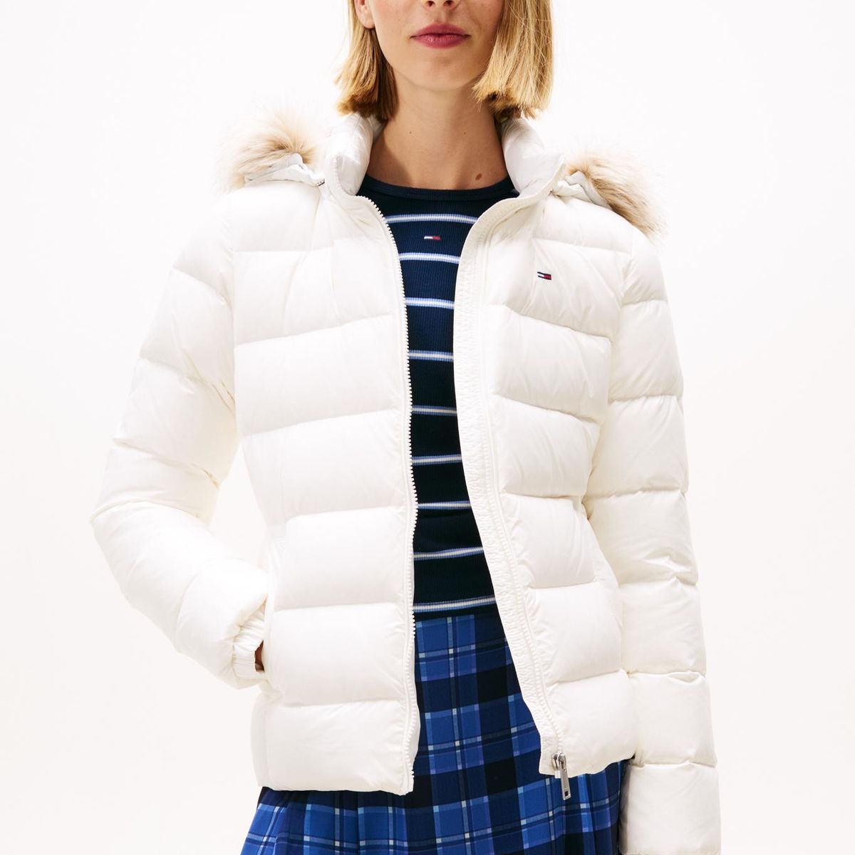 TOMMY HILFIGER - Parka Hooded Basic Acolchada Blanco Tommy Jeans