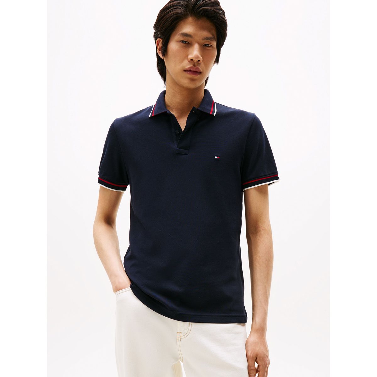 TOMMY HILFIGER - Polo Slim Fit Con Logo Azul Tommy Hilfiger