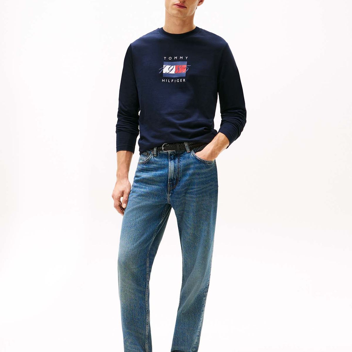 TOMMY HILFIGER - Polera Linear Flag Graphic Logo Azul Tommy Hilfiger