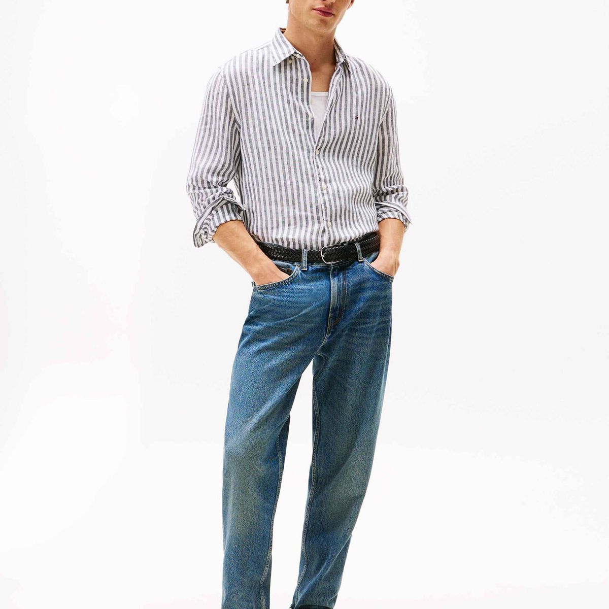 TOMMY HILFIGER - Camisa Linen Stripe Regular Fit Gris Tommy Hilfiger