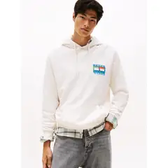 TOMMY HILFIGER - Polerón Hoodie Flag Con Logo Gráfico Blanco Tommy Jeans