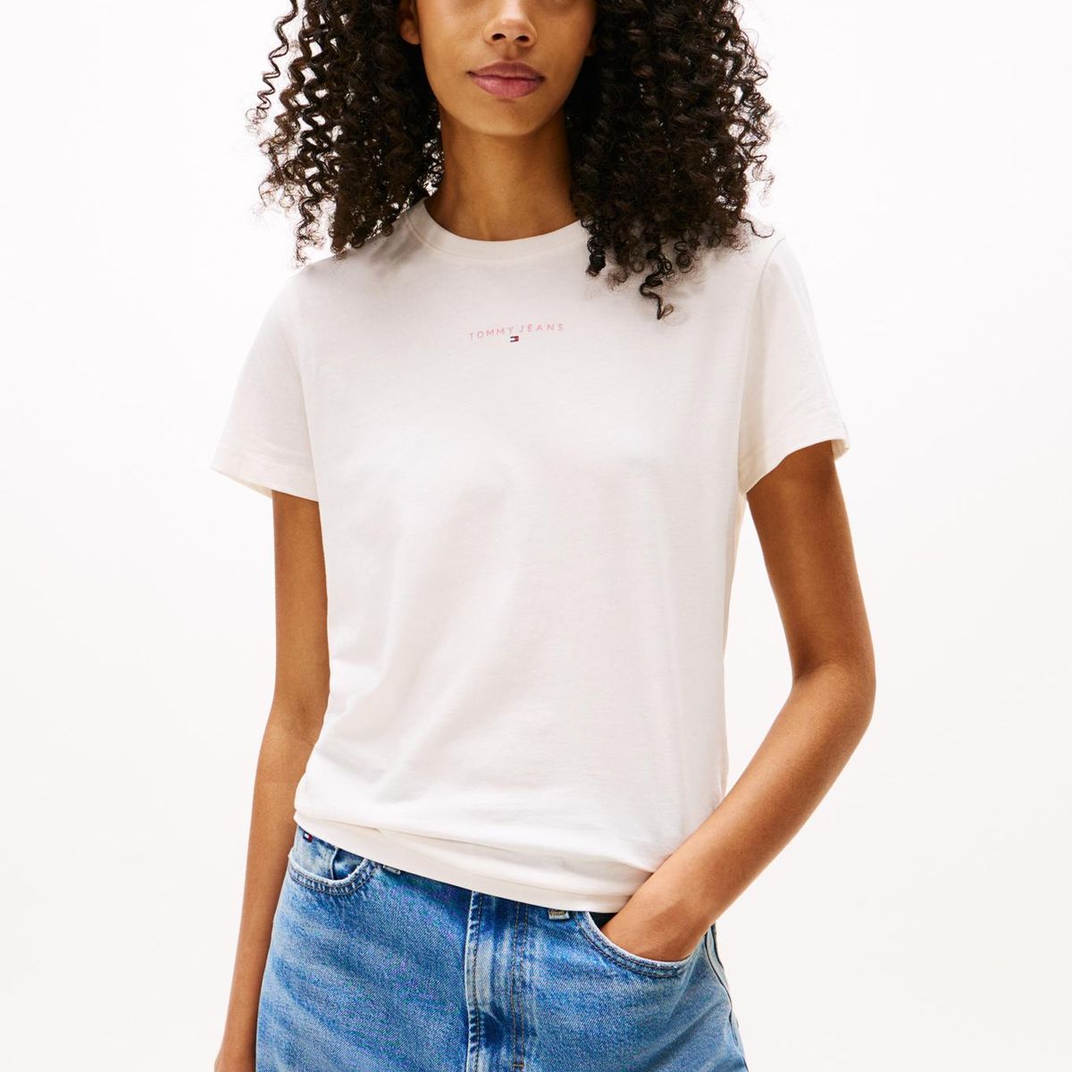TOMMY HILFIGER - Polera Regular Fit Logo Lineal Blanco Tommy Jeans