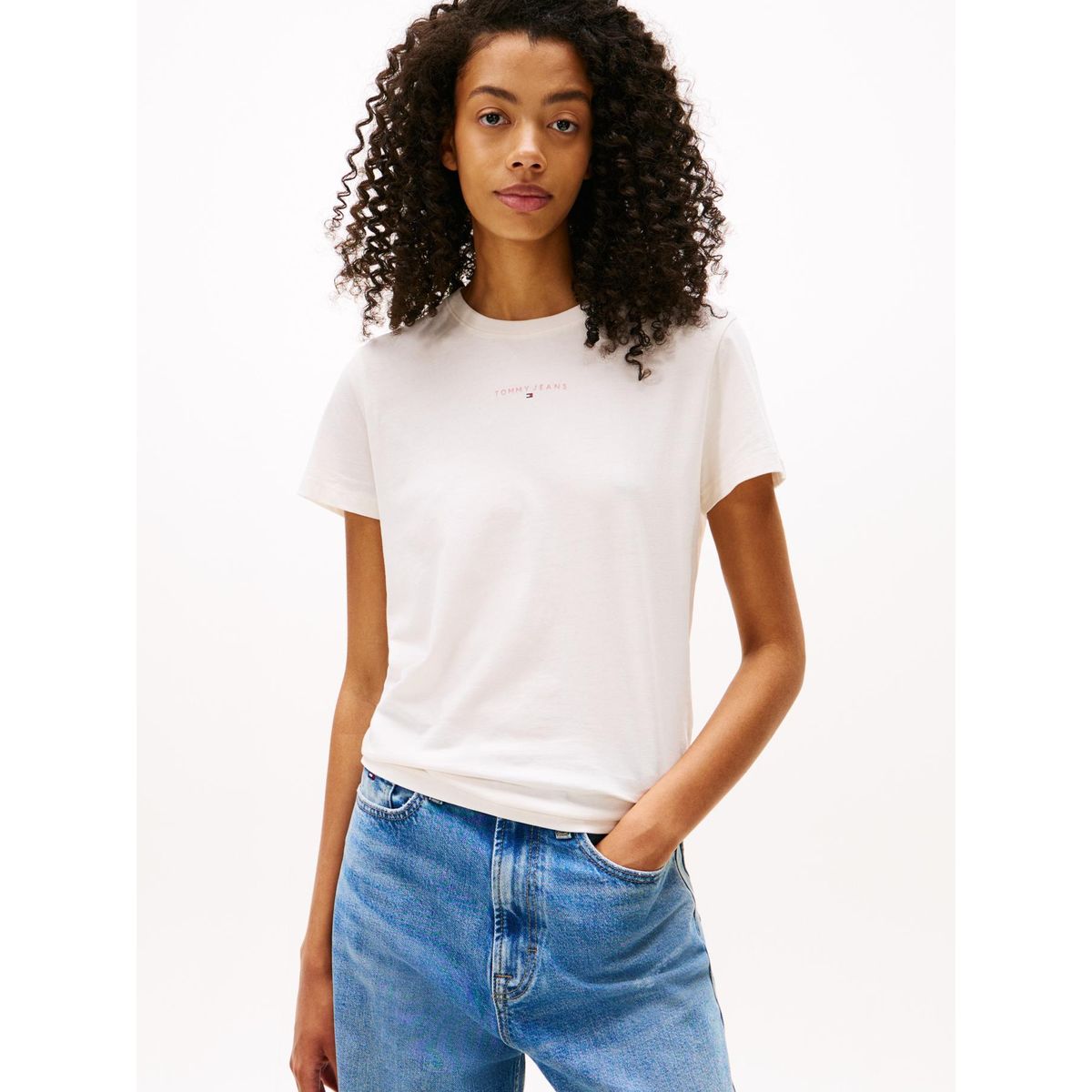 TOMMY HILFIGER - Polera Regular Fit Logo Lineal Blanco Tommy Jeans