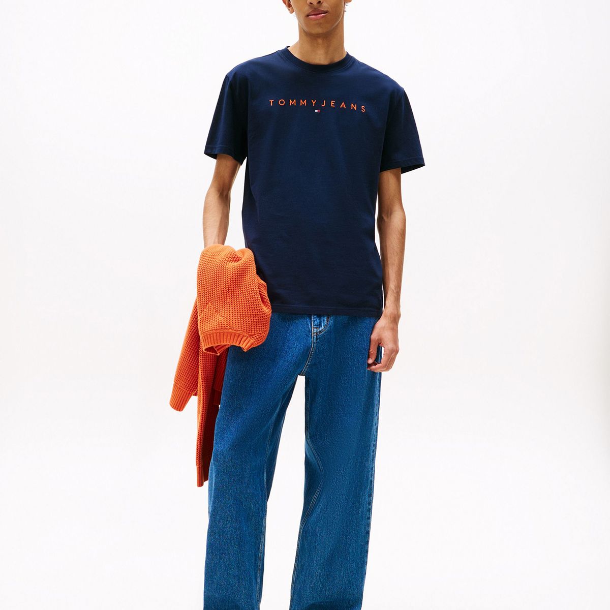 TOMMY HILFIGER - Polera Con Logo Lineal Azul Tommy Jeans
