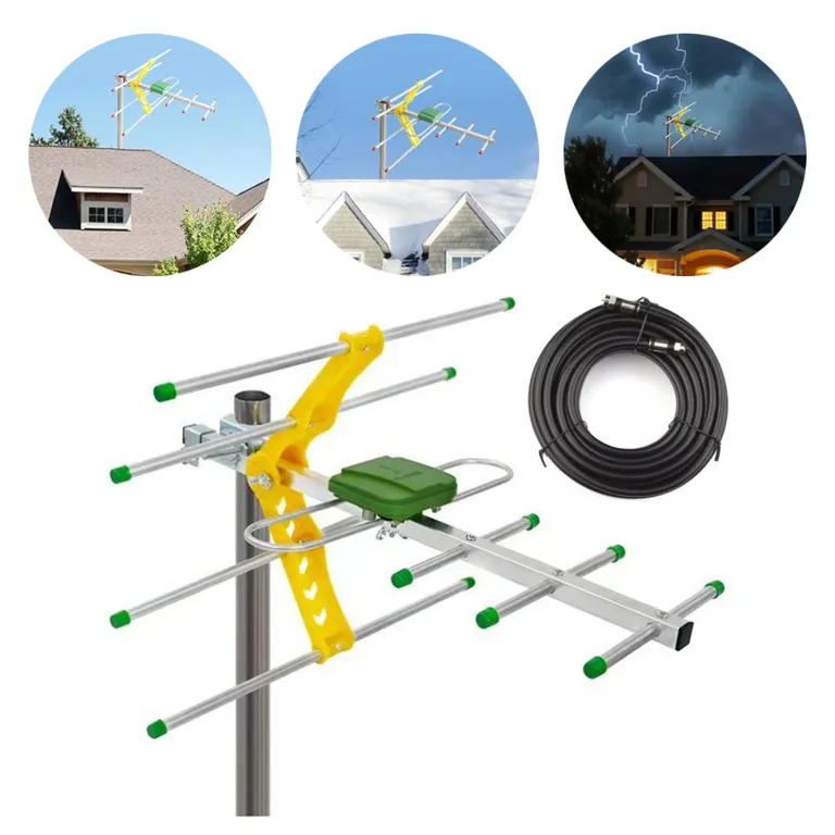 GENERICO Antena de TV Digital Exterior + Cable Coaxial HD de 15 Metros para TV de Alta Definición
