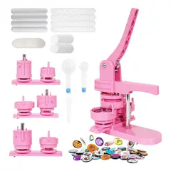 KUANGYE - Maquina De Chapitas + Matriz 25+37+58 Mm +300pcs Suministros Rosa