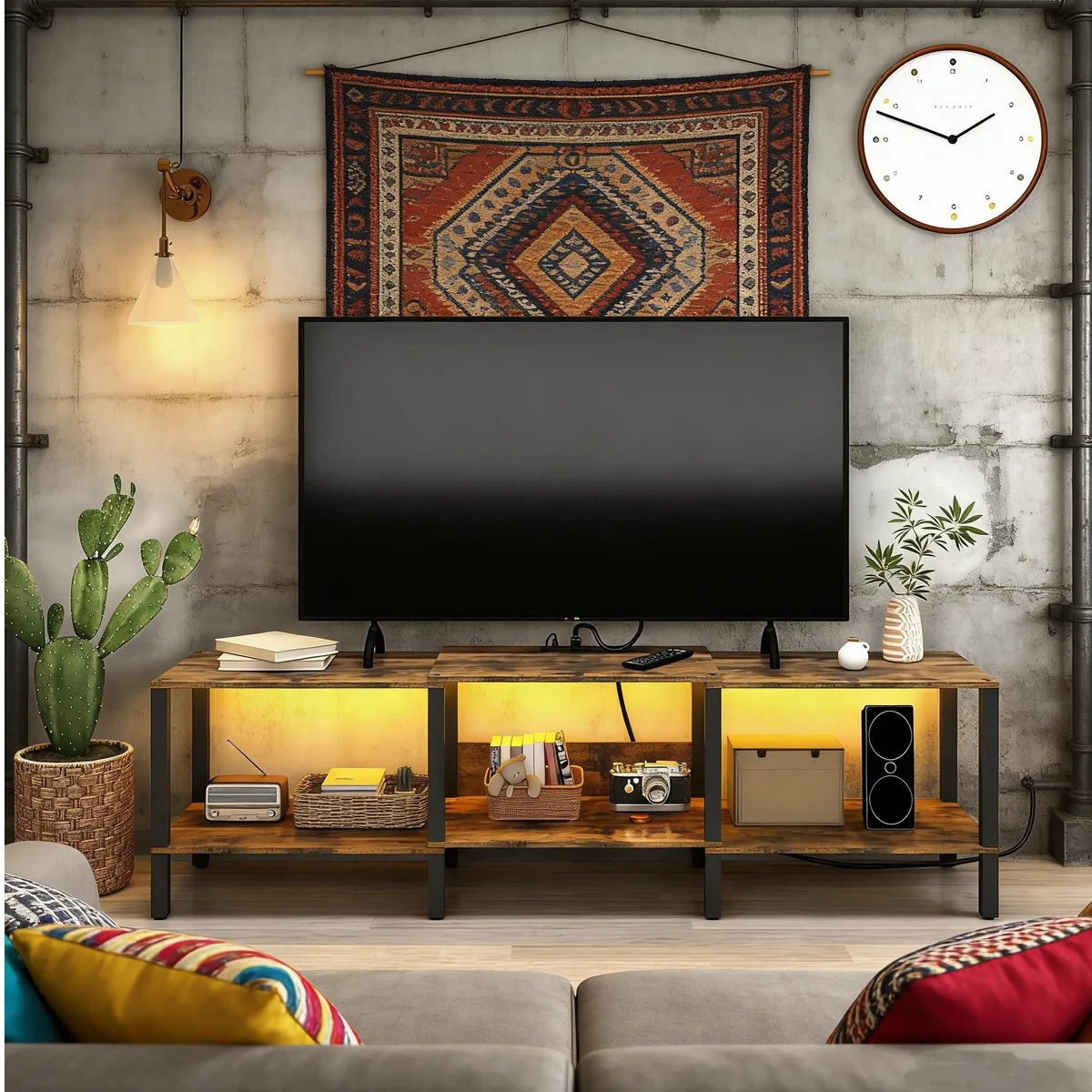 YOMYM - Mueble de TV 120×27×50cm Marrón