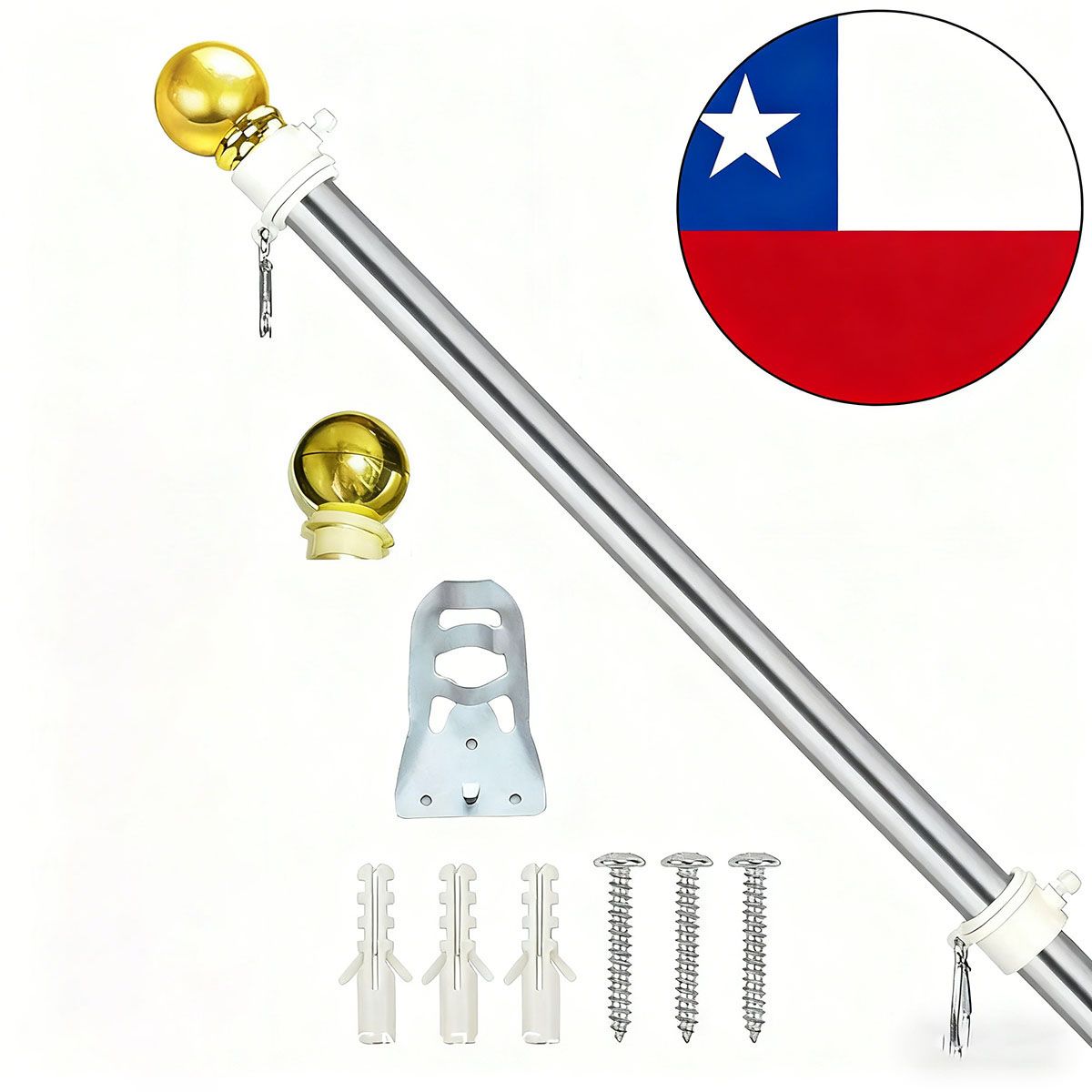 GENERICO - Mastro Universal Prateado Para Bandeira Chilena De 170 Cm