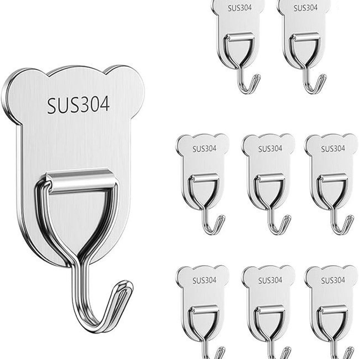 KUANGYE - Ganchos Adhesivos Acero Inoxidable Pack 20 Para Baño Cocina Plateado