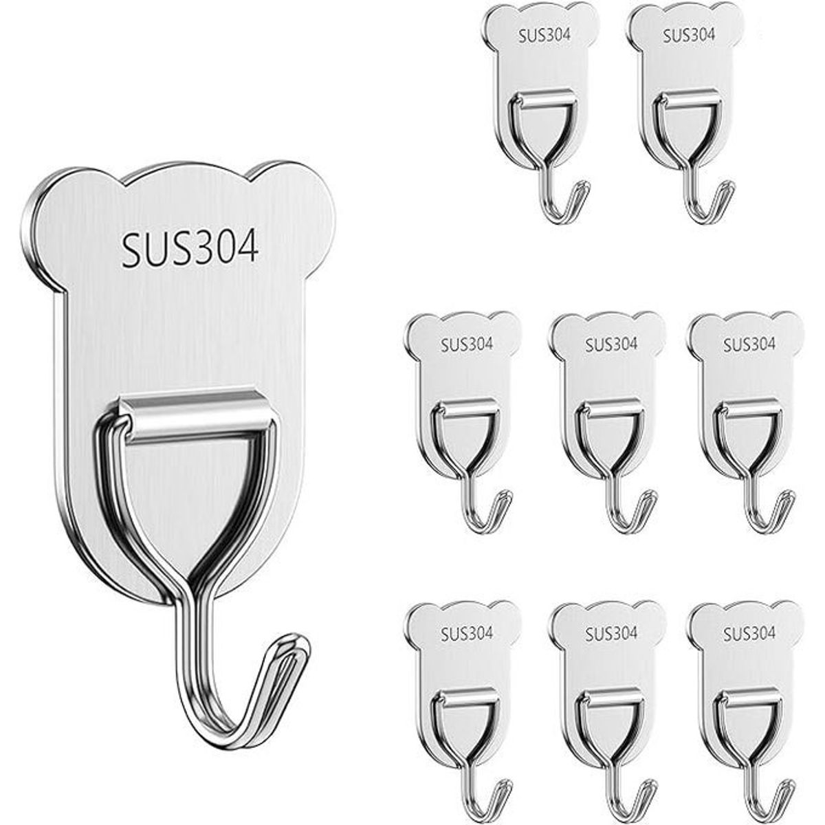 KUANGYE - Ganchos Adhesivos Acero Inoxidable Pack 20 Para Baño Cocina Plateado