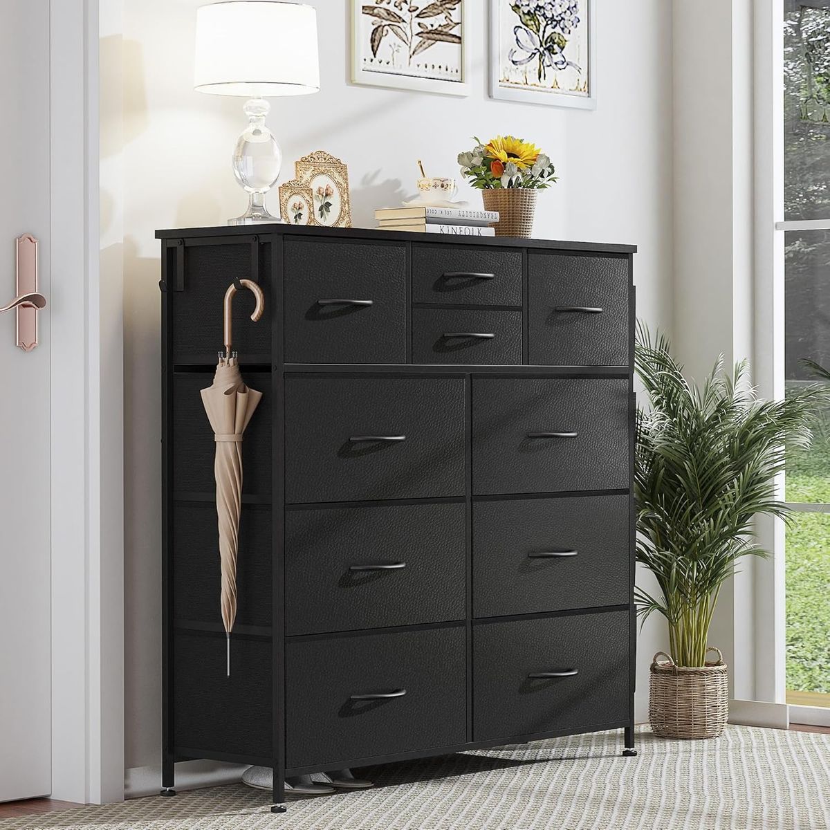 YOMYM - Armario de Almacenamiento con 10 Cajones Relieve negro 99×30×100cm