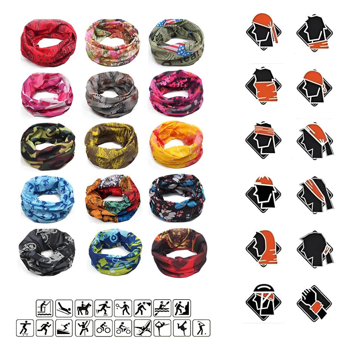 KUANGYE - Pack 20 Bandanas + De 100 Diseños A Elegir