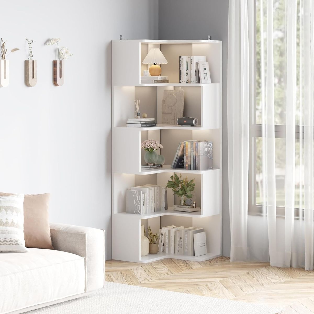 YOMYM - Estantería Esquinera De Tallado En Relieve 5 Niveles y 70×60×166cm