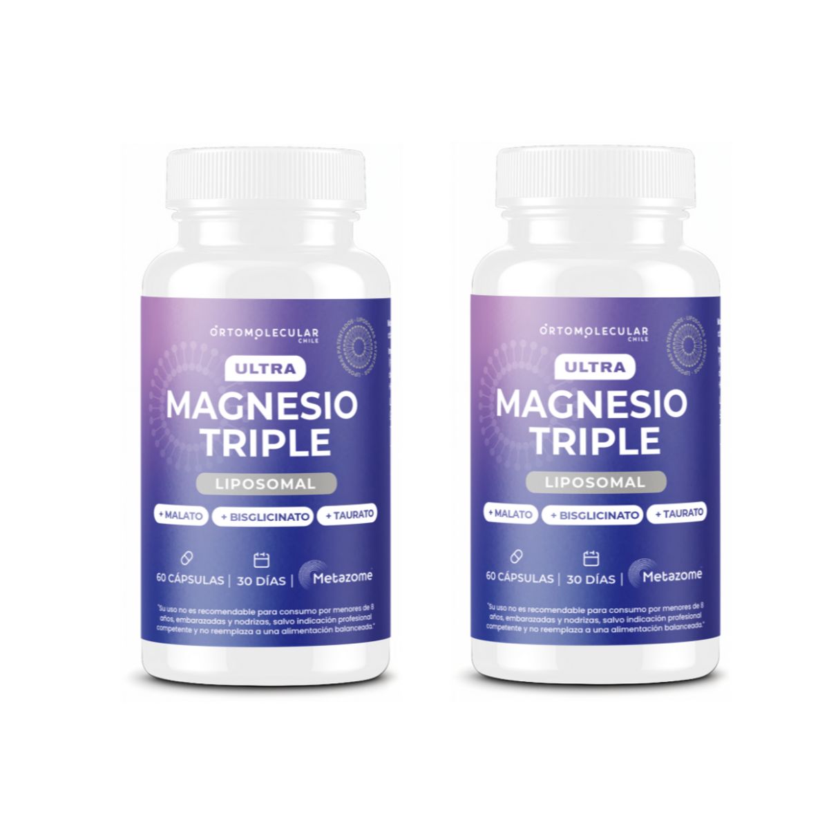 ORTOMOLECULAR - Pack x2 Ultra Magnesio Triple Liposomal 60 Capsulas Ortomolecular