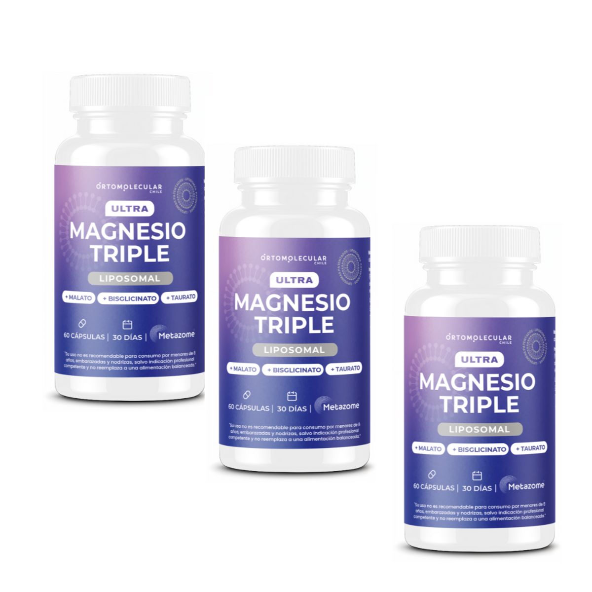 ORTOMOLECULAR - Pack x3 Ultra Magnesio Triple Liposomal 60 Capsulas Ortomolecular