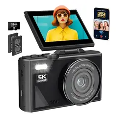 METEX - Cámara Digital 5k 64mp Cámara Vlog Con Tarjeta Sd Y 2 Pzs